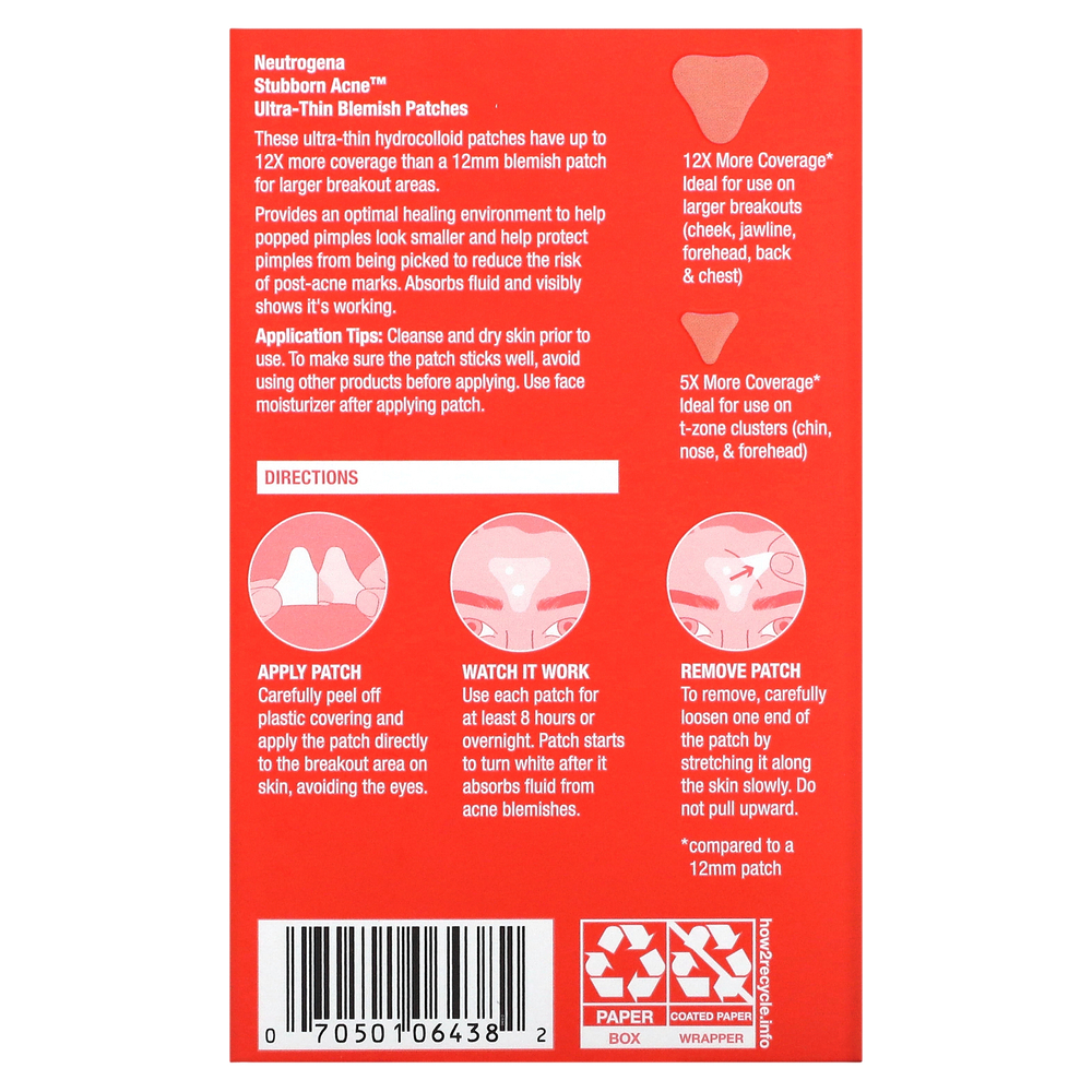 Neutrogena, Ультратонкие патчи от упрямых акне, 10 шт.