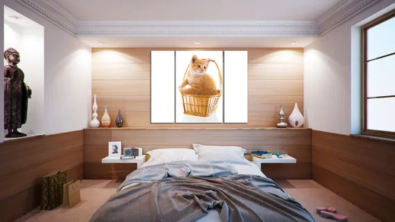 Модульная картина "Кошка в корзинке"