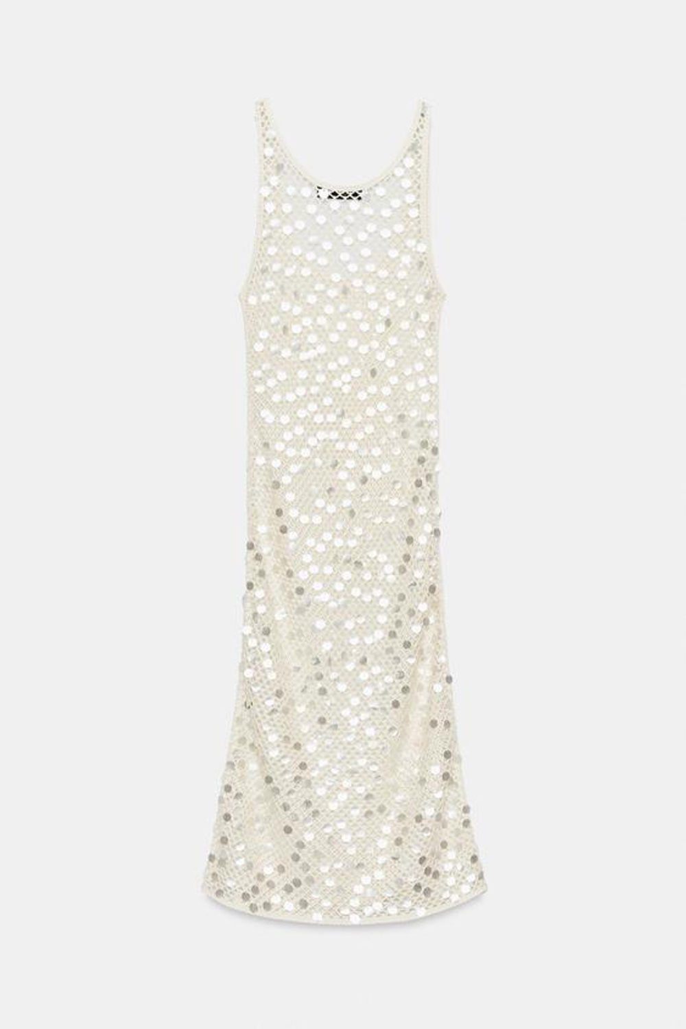 ZARA ПЛАТЬЕ МИДИ С СЕТКОЙ И ПАЙЕТКАМИ, ЭКРЮ