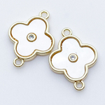 Коннектор клевер, цвет золото, белый перламутр, размер 20*15 мм, цена за 1 шт