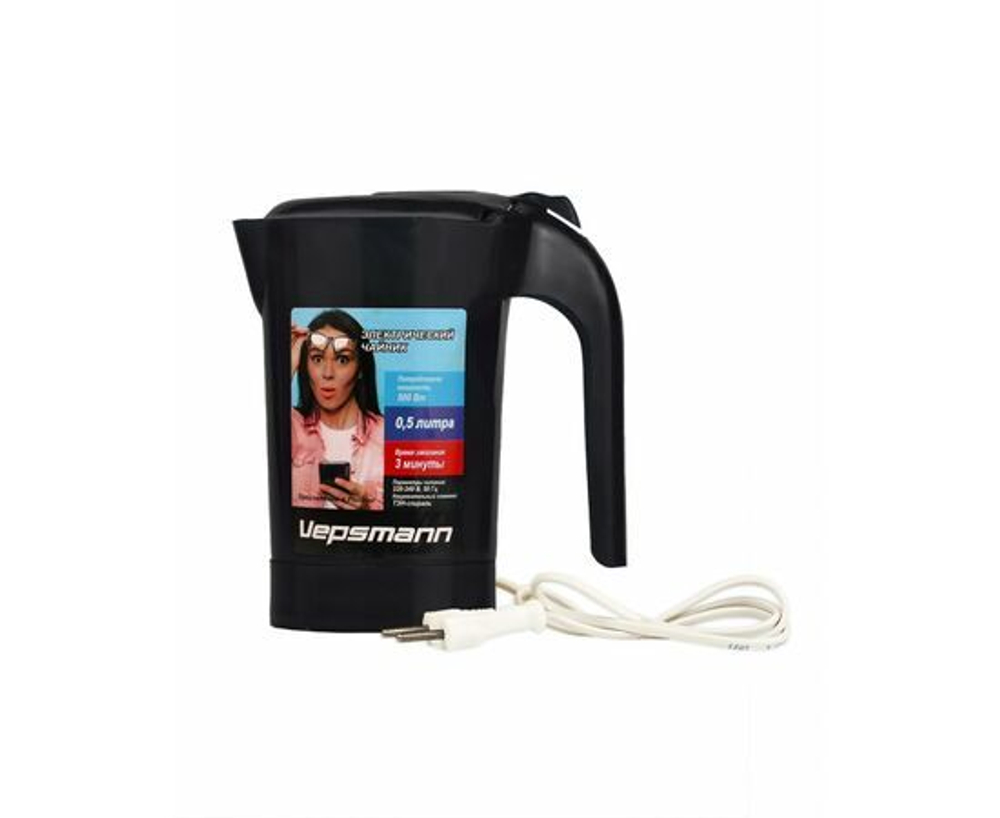 Чайник электрический Vepsmann, VN-101, черный 0.5 л, 500 Вт