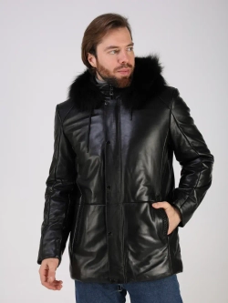 Куртка зимняя кожаная с капюшоном пуховик