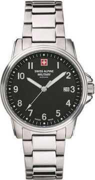 С браслетом Мужские наручные часы с серебряным браслетом Swiss Alpine Military 7011.1137 mens 40mm 10ATM