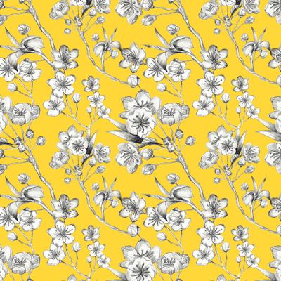 цветы вишни на желтом