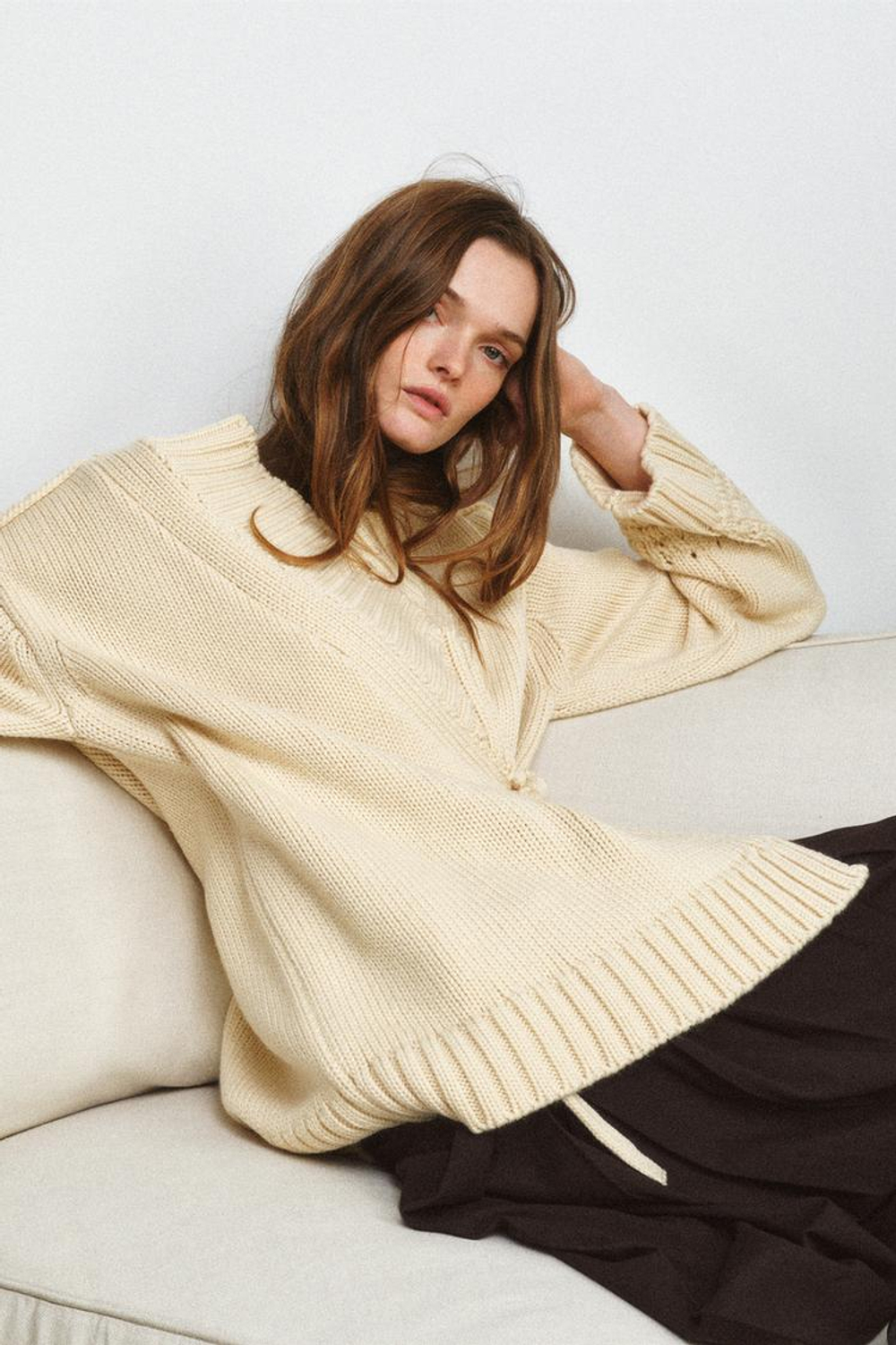 ZARА ВЯЗАНЫЙ КАРДИГАН-КИМОНО С ЗАПÁХОМ, ЭКРЮ