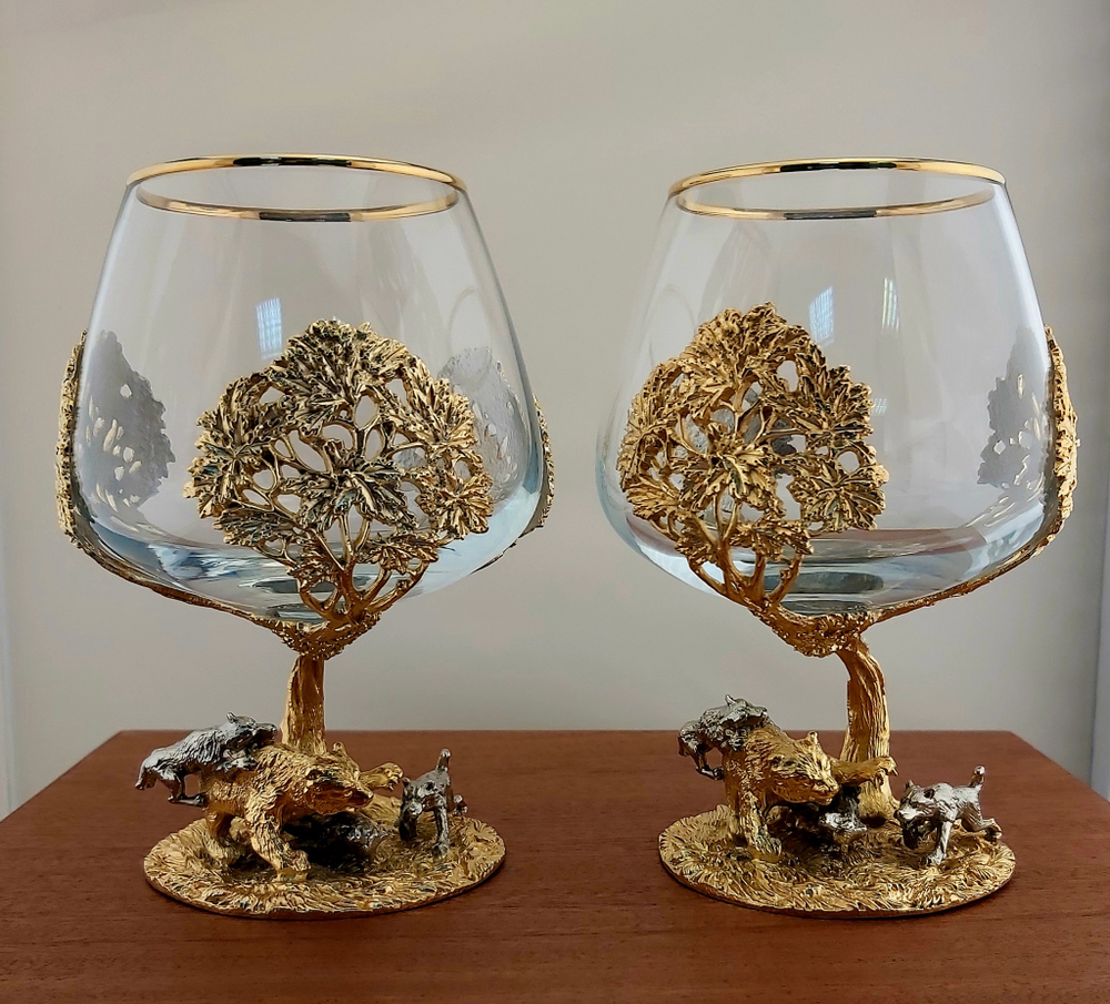 Набор из 2-х бокалов "Охота на медведя" (Златоуст)