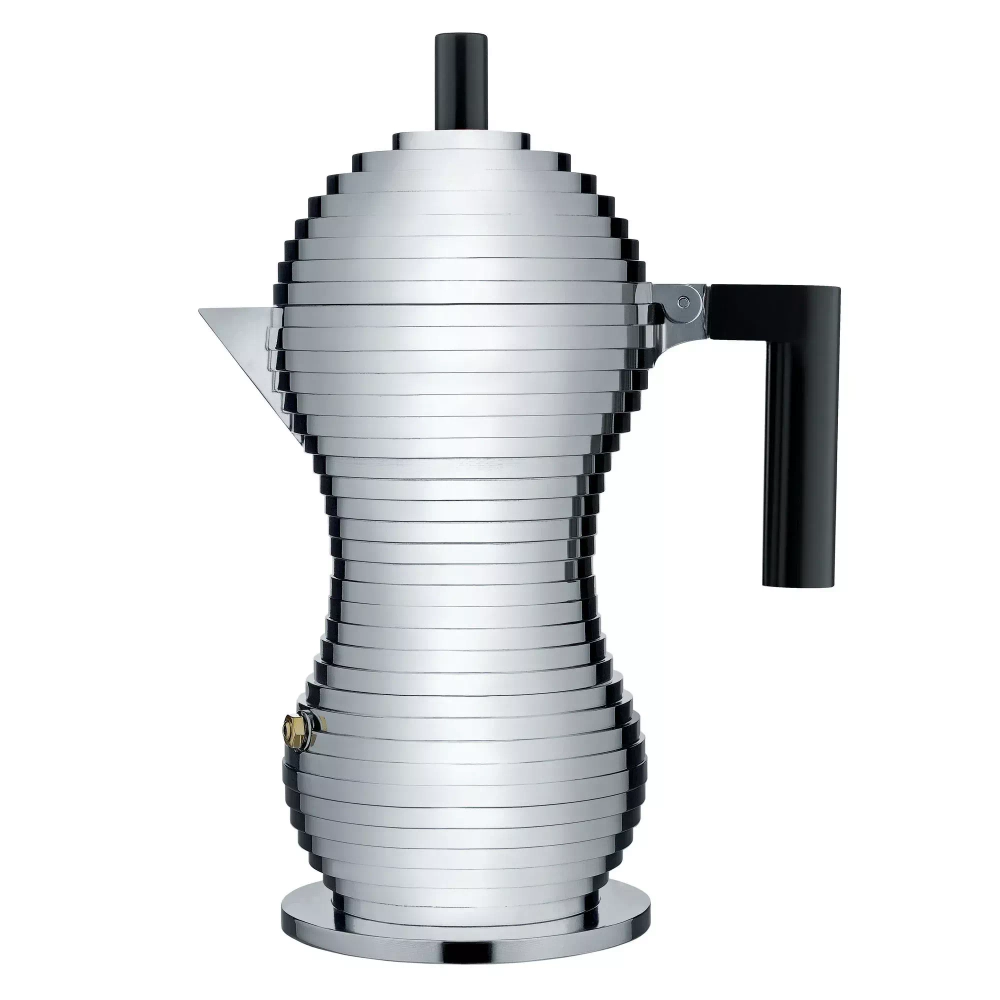 Alessi - Алюминиевая турка кофеварка Pulcina на 6 чашек. черная ручка / артикул   MDL02/6 B  / GTIN 8003299388097