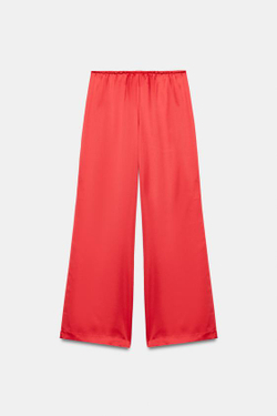 ZARA АТЛАСНЫЕ БРЮКИ НА ШНУРКЕ, КОРАЛЛОВО-КРАСНЫЙ