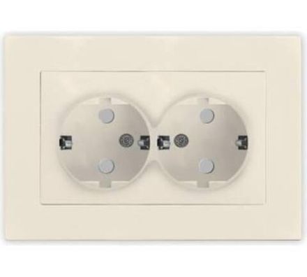 Розетка двухместная "UNIVersal" серия "Афина" с/з, с/у, з/ш 16А, 220В, слоновая кость (ivory) (еврос
