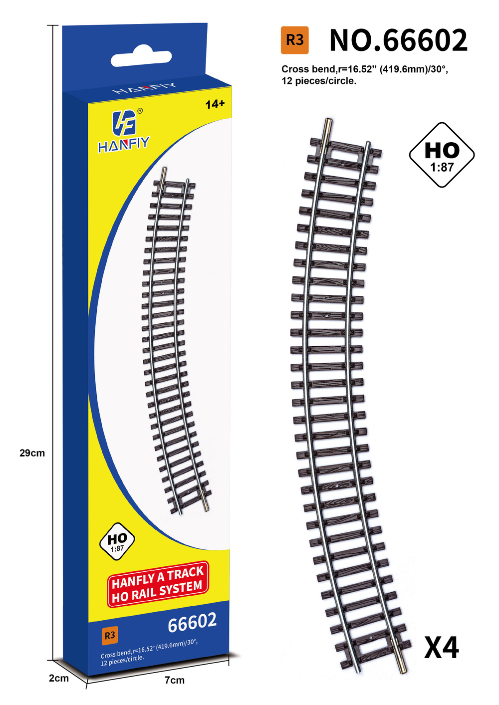 Рельсы для железной дороги HanFly Metal Model Train, метал, 4шт - HF66602 , полностью совместим c любой серией HO 1:87 , Возрастные ограничения от 14+