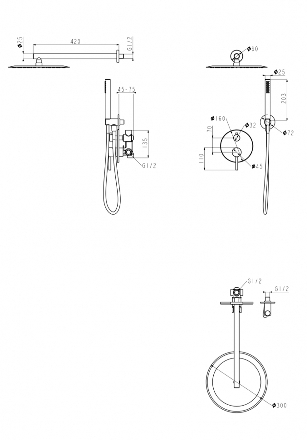 Душевая система скрытого монтажа Grocenberg GB5099NK-3 Никель