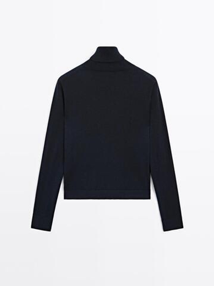 Massimo Dutti Свитер из смесовой шерсти с высоким воротником, темно-синий