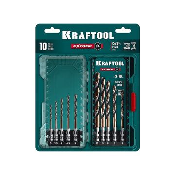 KRAFTOOL НЕХ-1/4″, 10 шт, набор сверл по металлу для винтовёртов и шуруповертов IMPACT READY (29652-H10)