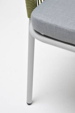 "Лион" стул плетеный из роупа, каркас из стали светло-серый (RAL7035) муар, роуп салатовый меланж круглый, ткань светло-серая