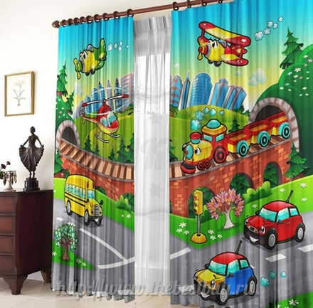 Фото-шторы: Машинки (арт. L20-1346)  -  (145х270)х2 см.
