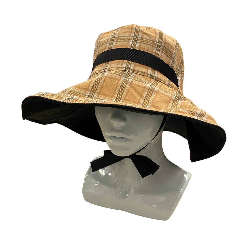 Панама хлопок двухсторонняя черный/бежевая клетка