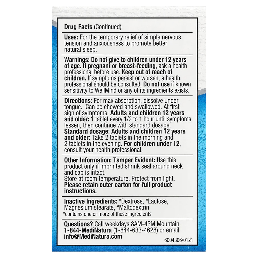 MediNatura, WellMind Calming Tablets, для снятия напряжения, 100 таблеток