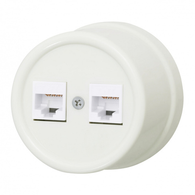 Розетка RJ45 информационная двойная, пластик, цвет Слоновая кость B1-302-211
