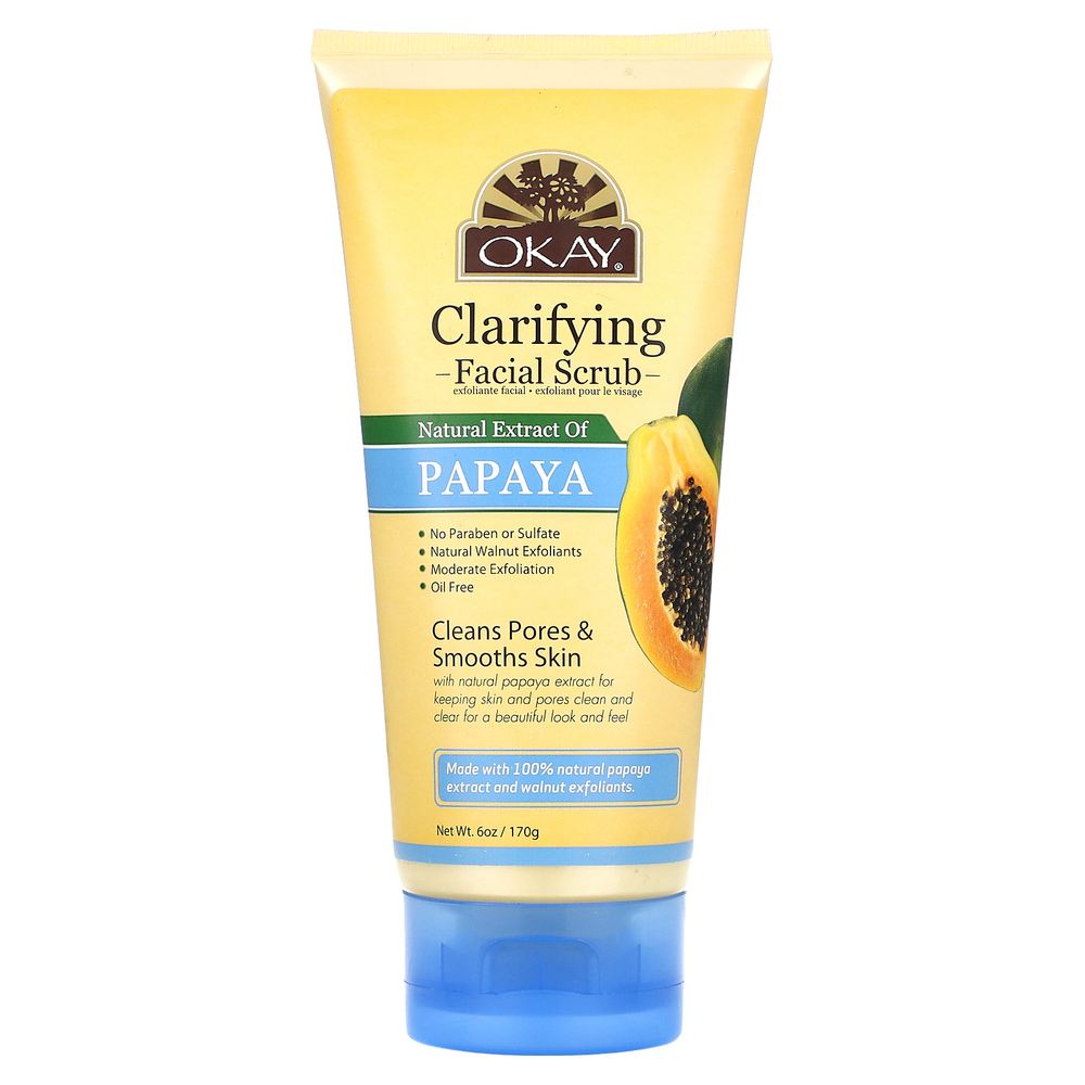 Okay Pure Naturals, Очищающий скраб для лица, натуральный экстракт папайи, 170 г (6 унций)