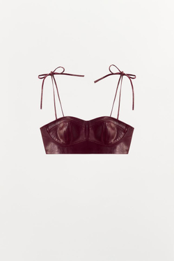 ZARA МИНИ-ТОП ИЗ 100% КОЖИ, ГРАНАТОВЫЙ