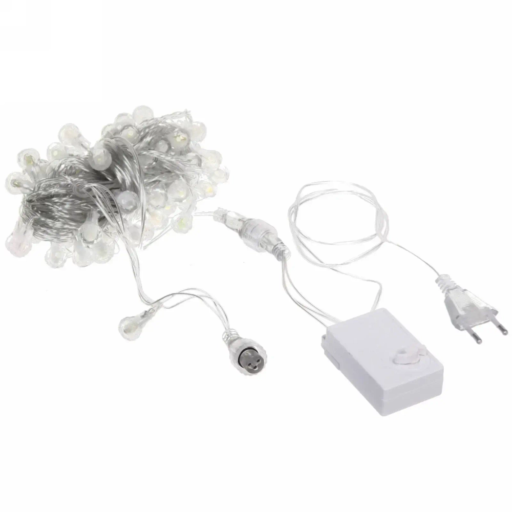 Гирлянда для дома НИТЬ «Сияющая капля» 10 м 60 ламп LED, прозр.пров, 8 реж,IP-20, Белый (возможность соединения)