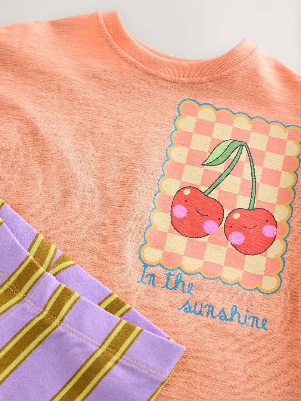 Футболка и шорты-велосипедки в комплекте для девочки Next E51-379, Оранжевый, Сиреневый