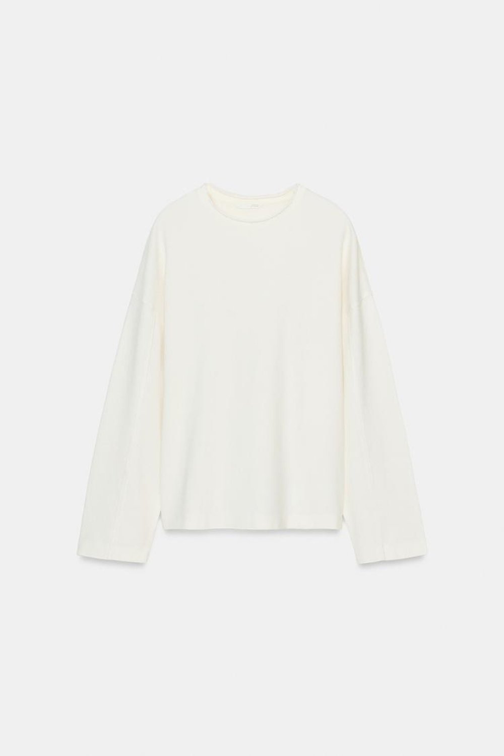 ZARA ФУТБОЛКА С ДЛИННЫМИ РУКАВАМИ, ЖЕЛТОВАТО-БЕЛЫЙ