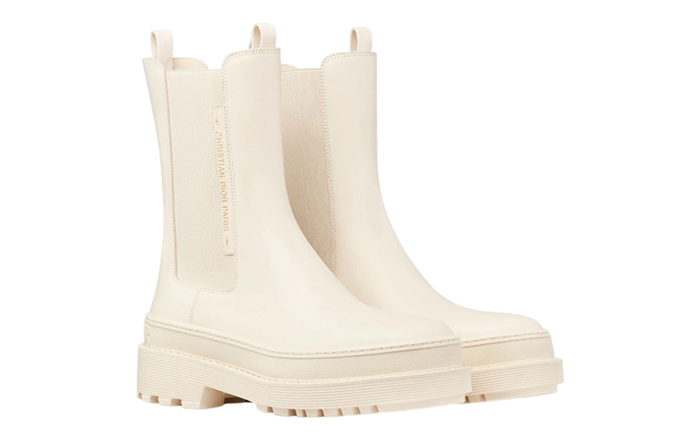 DIOR Trial Cow Leather Chelsea Boots Women"s White