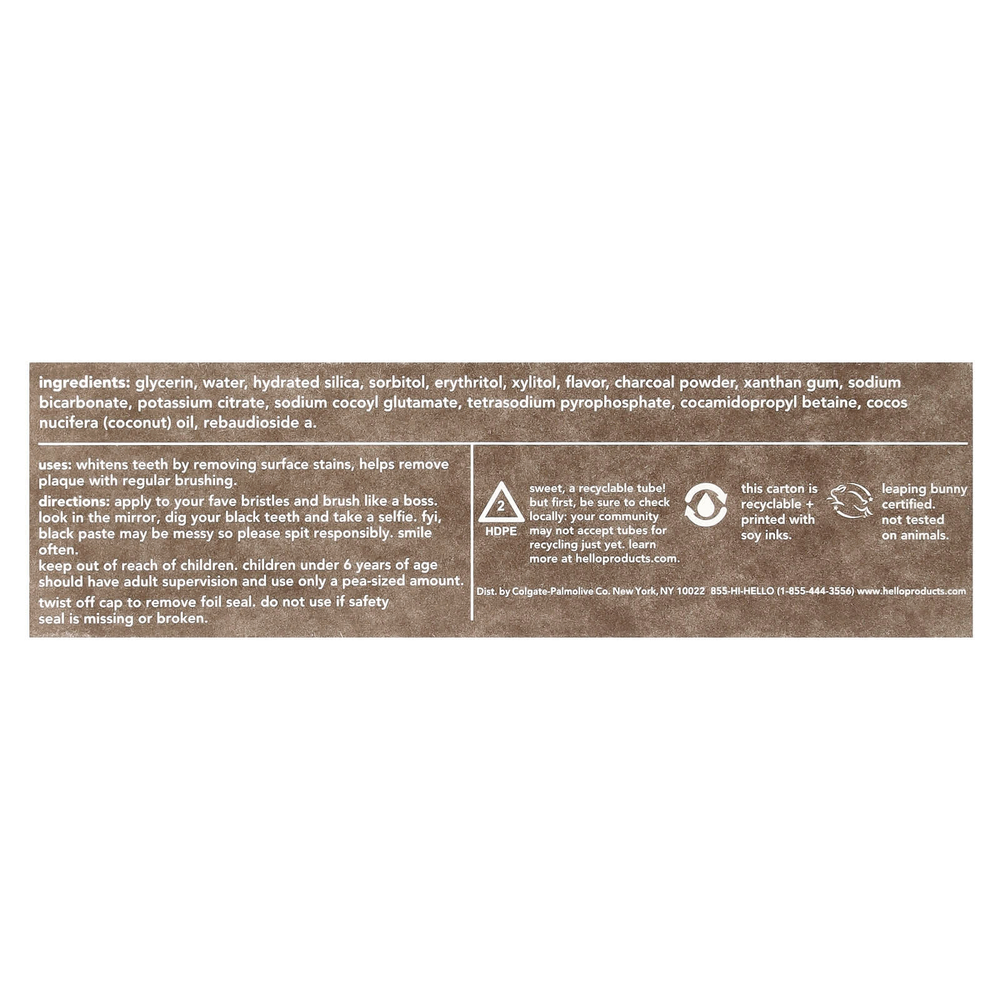 Hello, Epic Whitening, зубная паста без фторидов, активированный уголь, свежая мята и кокосовое масло, 113 г (4 унции)