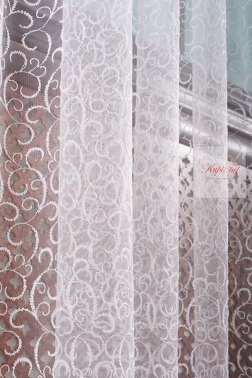 Тюль сетка с вышивкой Веточки-2 (белый)