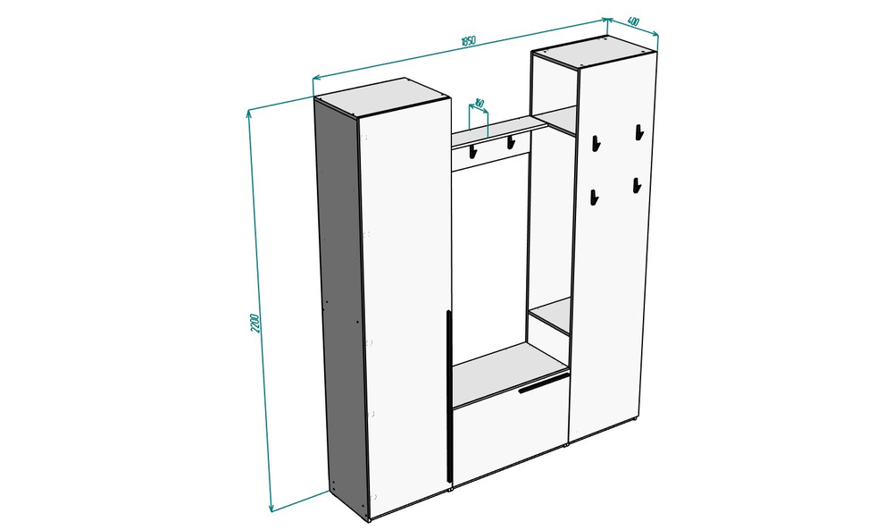 Прихожая Лорена Пакс-4 Серый Графит 162 PE 185*40*220 см, Серый   Фиеста