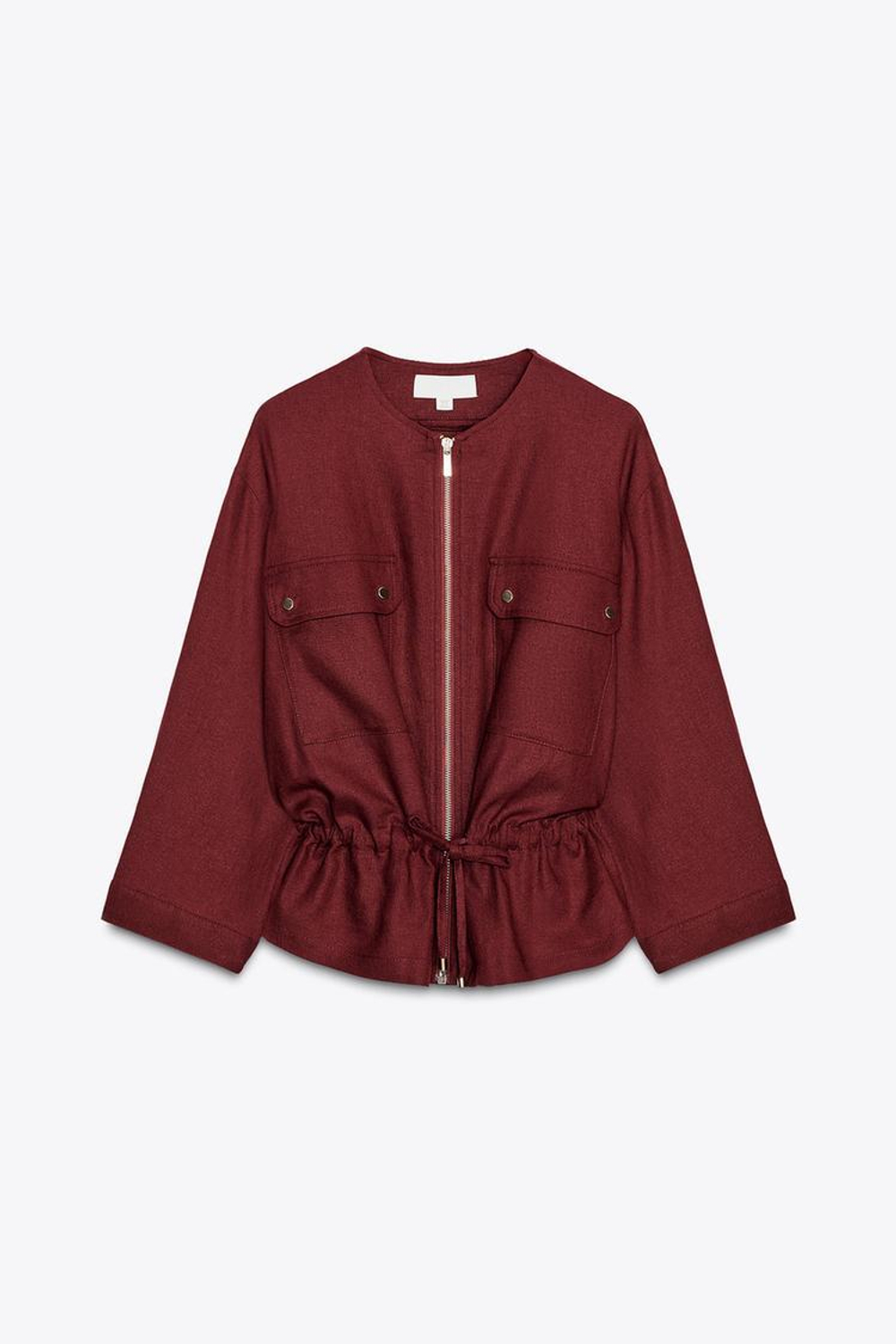 ZARA КУРТКА САФАРИ ИЗ ЛЬНА, ЦВЕТ БУРГУНДСКОГО ВИНА