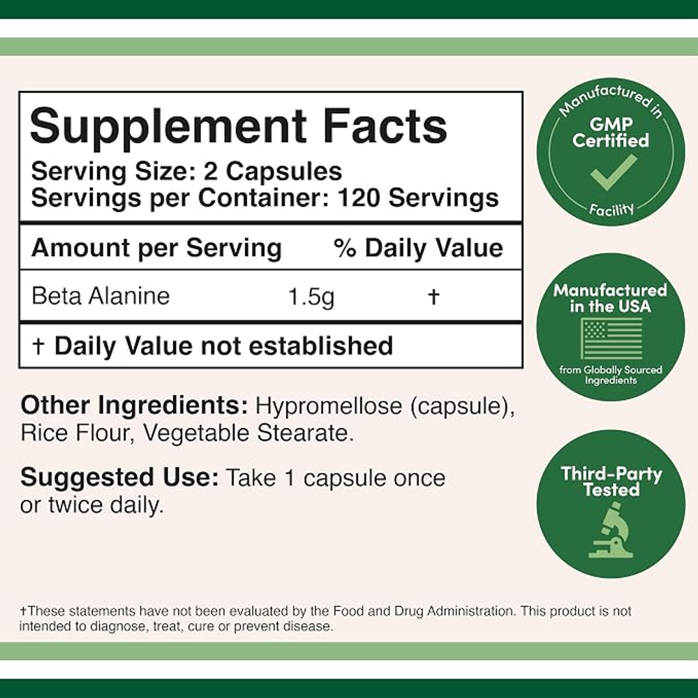 Double Wood Supplements - Beta Alanine - 240 x 750 mg capsules