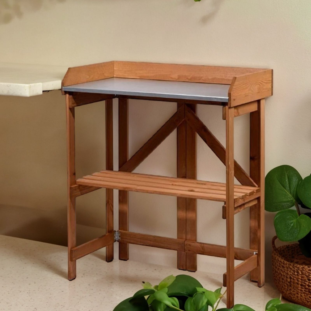 Садовый стол деревянный для сада и дачи с цинковой столешницей, для пересадки растений и цветов