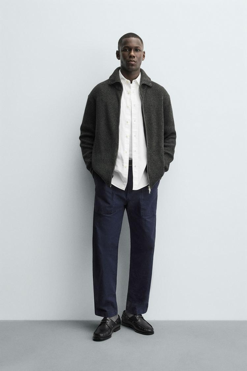 ZARA КАРДИГАН ПЛАТОЧНОЙ ВЯЗКИ С ЗАСТЕЖКОЙ-МОЛНИЕЙ, СЕРЫЙ МЕЛАНЖ