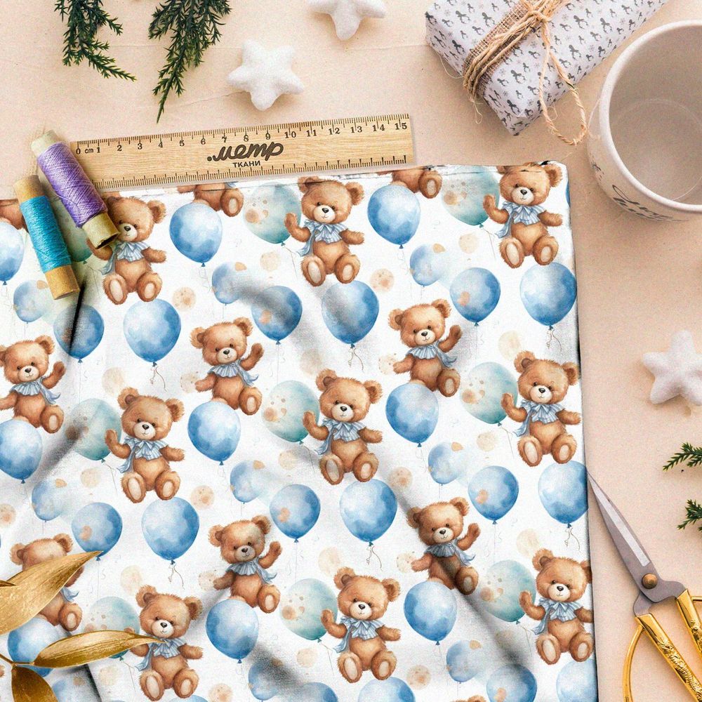 Ткань премиум мембрана медвежата с воздушными шарами
