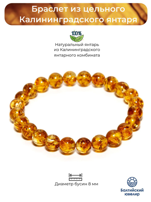 Браслет из янтаря мужской/женский, диаметр 8 мм