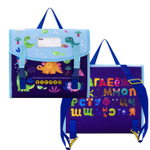 Бизибук, книга-рюкзак развивающая, 280 мм*240 мм, "Динозаврики", фетр, синий, 5 листов, застежка пряжка, упаковка зип-пакет