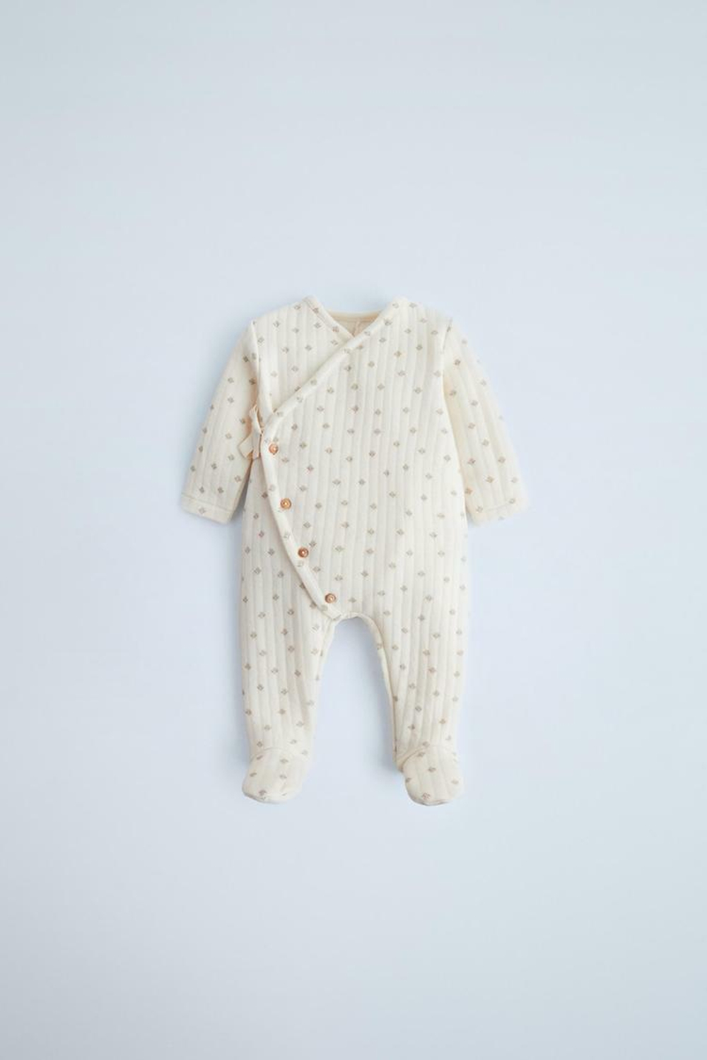 ZARA СТЕГАНЫЙ КОМБИНЕЗОН С ЦВЕТОЧНЫМ ПРИНТОМ, ЭКРЮ