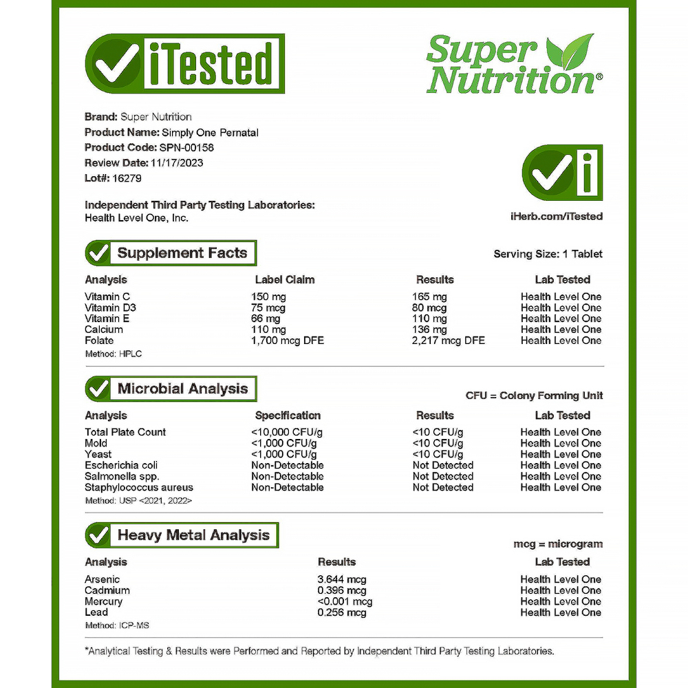 Super Nutrition, Simply One, пренатальные мультивитамины тройного действия, 30 таблеток