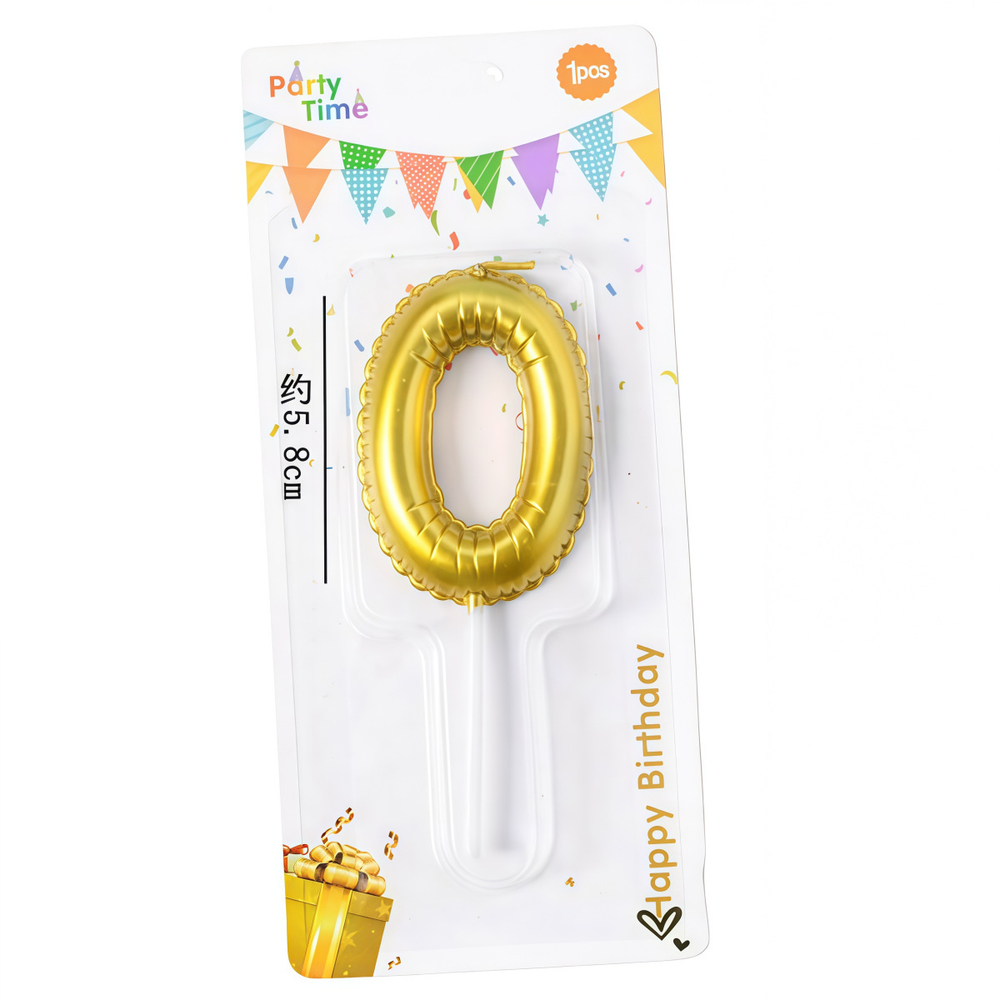 Свеча для торта «Воздушный шар» (золото) цифра 0