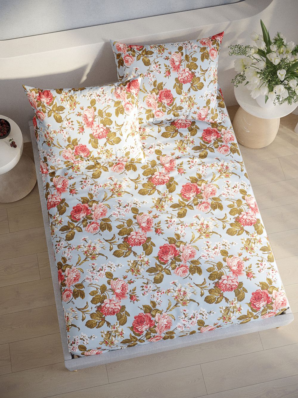 Постельное белье перкаль Сказка "Прохоровская роза (новая)" 2-спальное Наволочка 50х70 см 2 шт Простынь на резинке 160x200 см Пододеяльник 175x215 см
