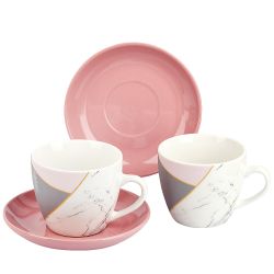 Чайный набор 4пр (2персоны) "  розовый с серым" v=240мл (подарочная упаковка)