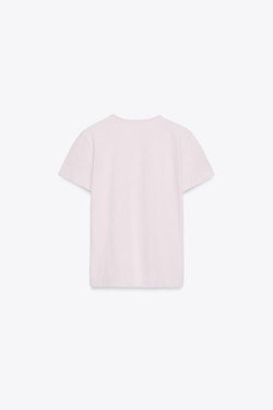 ZARA ХЛОПКОВАЯ ФУТБОЛКА В СТИЛЕ РУСТИК С КОРОТКИМИ РУКАВАМИ, ЦВЕТ РОЗОВОГО МЕЛА