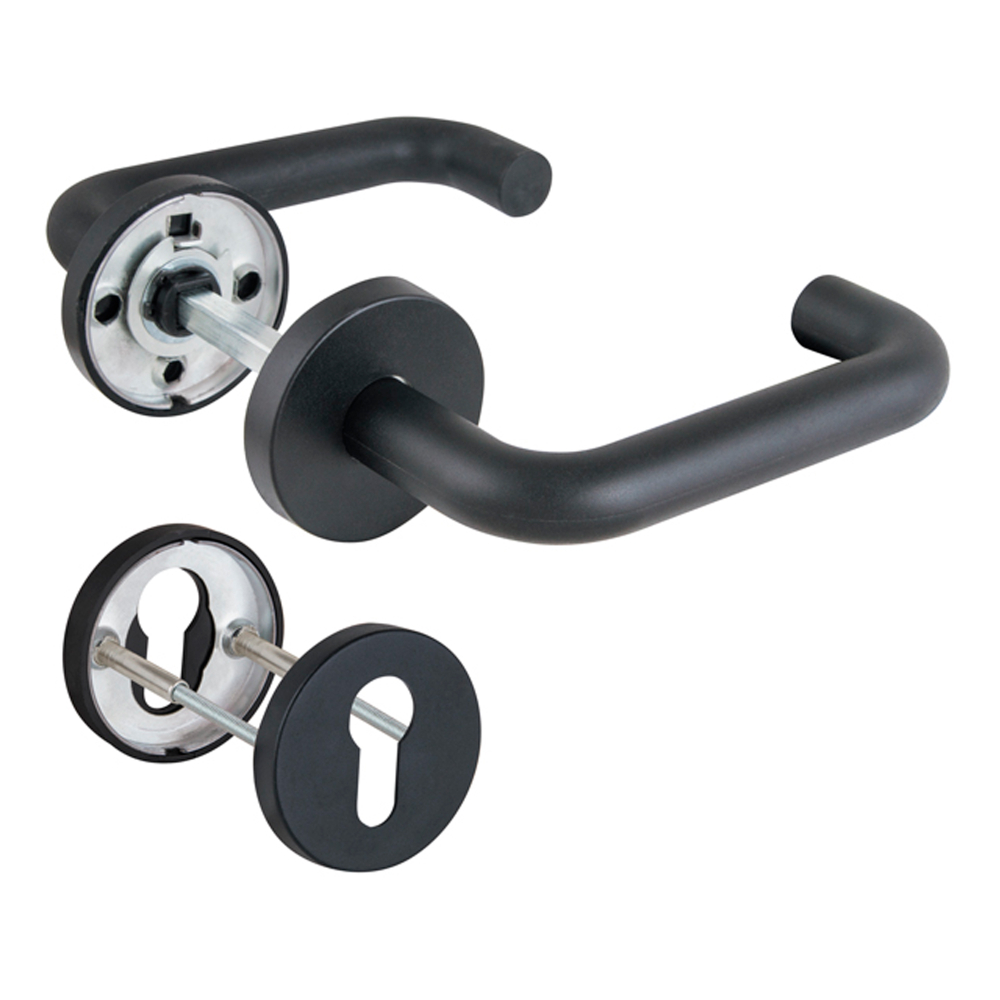 Комплект дверных ручек с накладками под цилиндр FR.DH57.0219 NE (DH-0219 NE) 8x140 мм, BL-24 черный