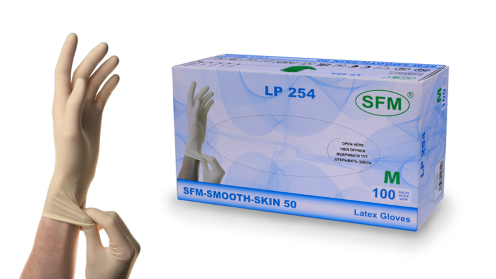 Перчатки смотровые нестерильные латексные опудренные SFM 50 пар