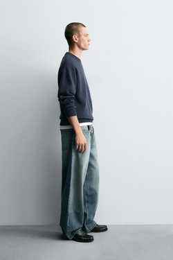 ZARA СВИТЕР ИЗ МЯГКОЙ ТКАНИ С РЕЛЬЕФНЫМ УЗОРОМ, СИНИЙ