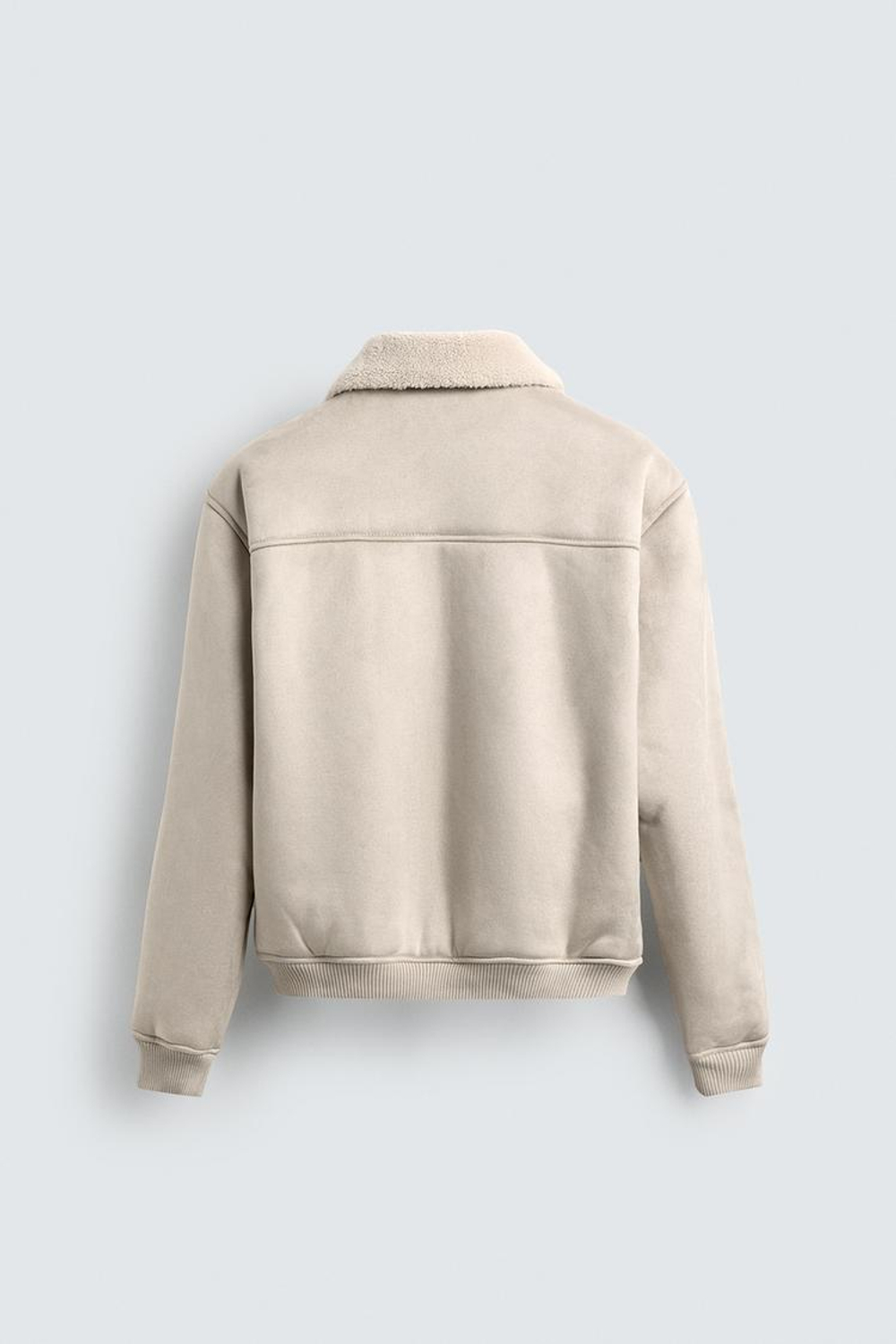 ZARA КОМБИНИРОВАННАЯ КУРТКА ИЗ ИСКУССТВЕННОЙ ЗАМШИ, СВЕТЛО-СЕРЫЙ