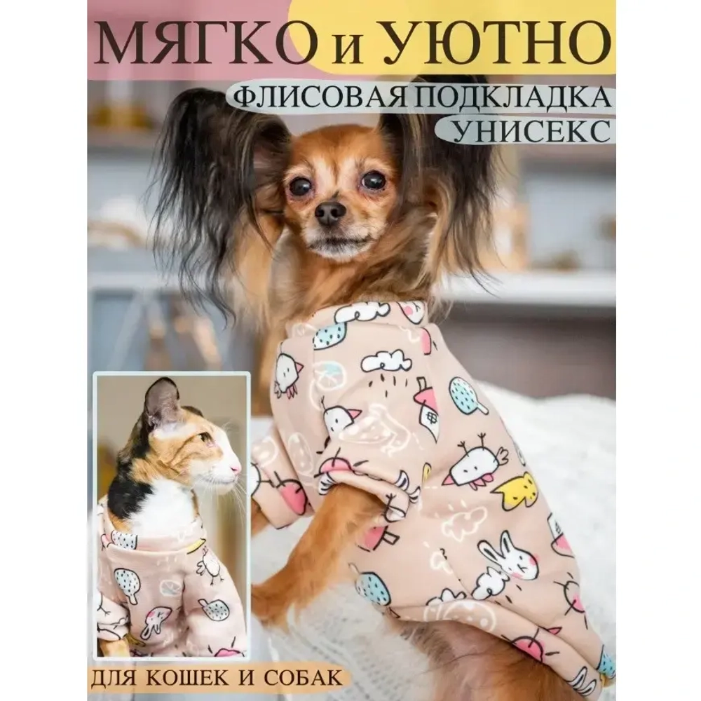 Кофта - толстовка для мелких пород собак «BRO Style», принт птички, р XL