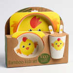 4780233 Набор бамбуковой посуды «Цыпленок», 5 предметов: тарелка, миска, стакан, вилка, ложка